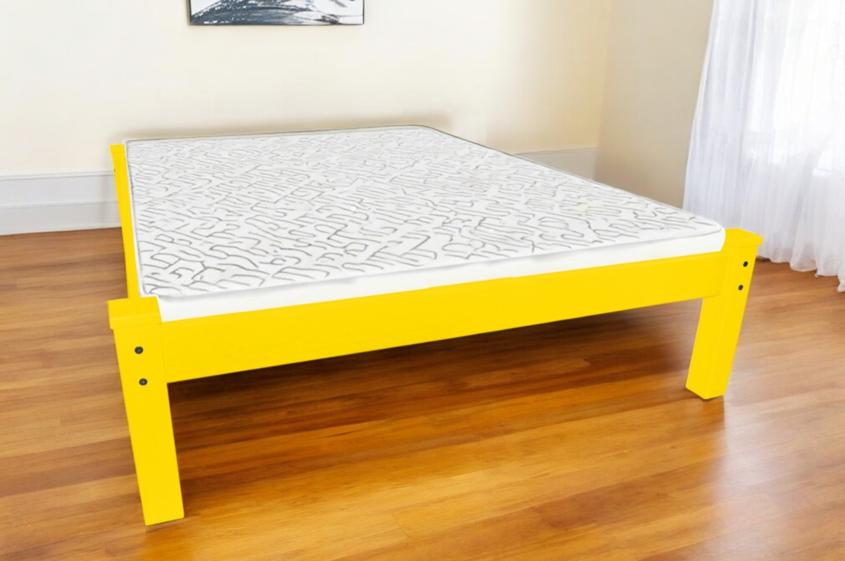 546719 Traditional Canary Yellow Solid Wood Queen Size Bed Frame
