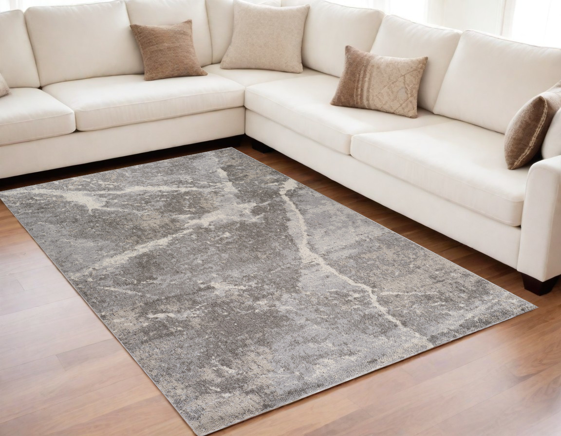 558385 5 x 8 ft. Abstract Rectangle Area Rug, Gray & Ivory