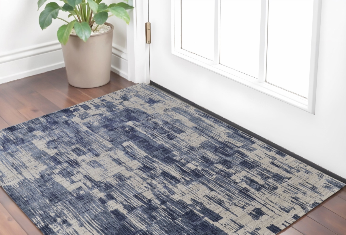 566944 2 x 3 ft. Abstract Hand Woven Worn Faded Rectangle Area Rug, Blue & Ivory