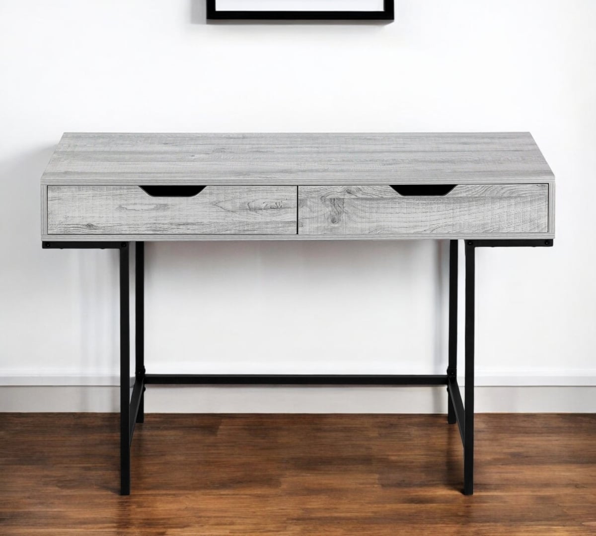 489882 47 in. Gray & Black Wood & Metal Computer Desk with Two Drawers - 75 lbs