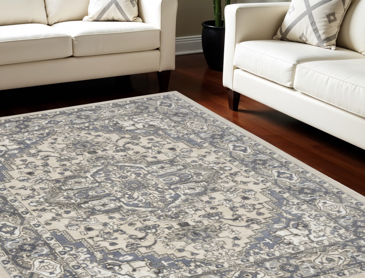 551401 9 x 12 ft. Floral Power Loom Machine Made Rectangle Area Rug, Cream