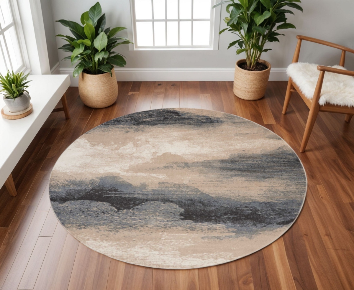 550963 8 ft. Abstract Non Skid Round Rug, Gray, Black & Beige