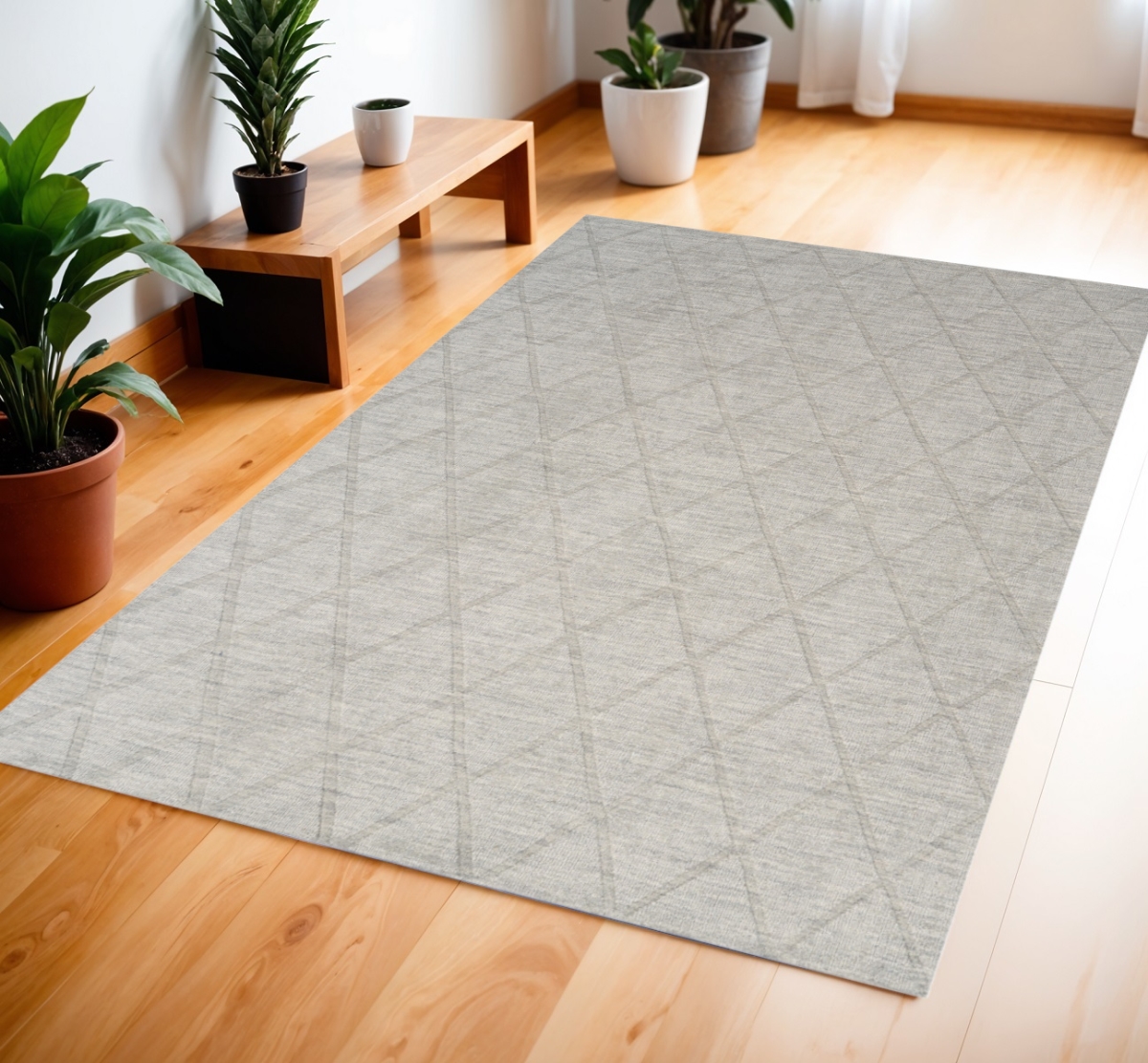 569920 4 x 6 ft. Wool Geometric Rectangle Area Rug, Gray