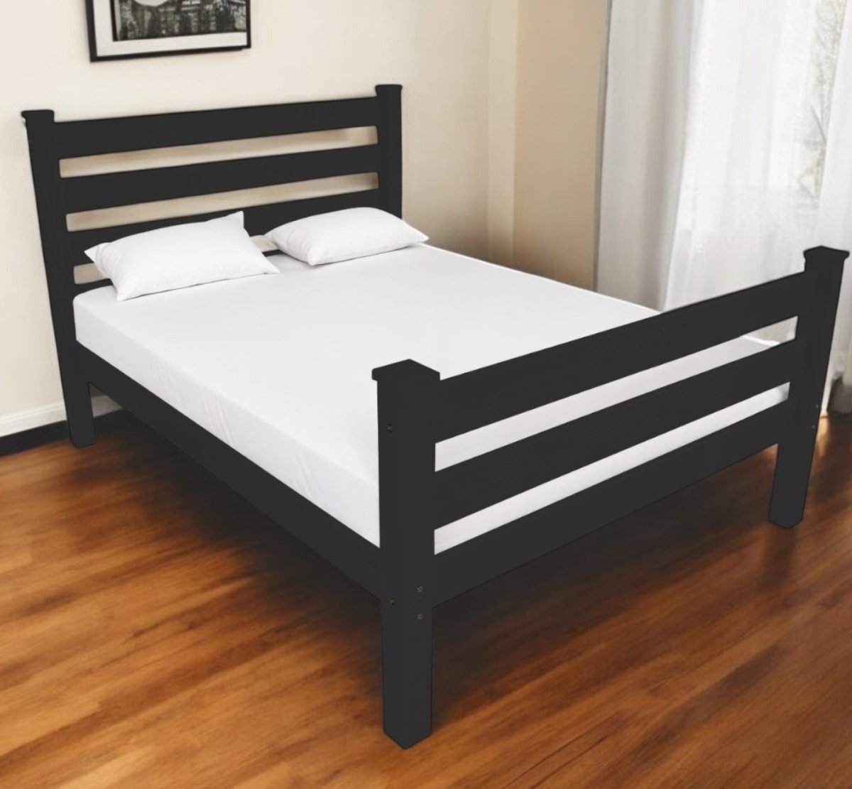 548159 Traditional Black Solid Wood Queen Size Bed Frame - 800 lbs