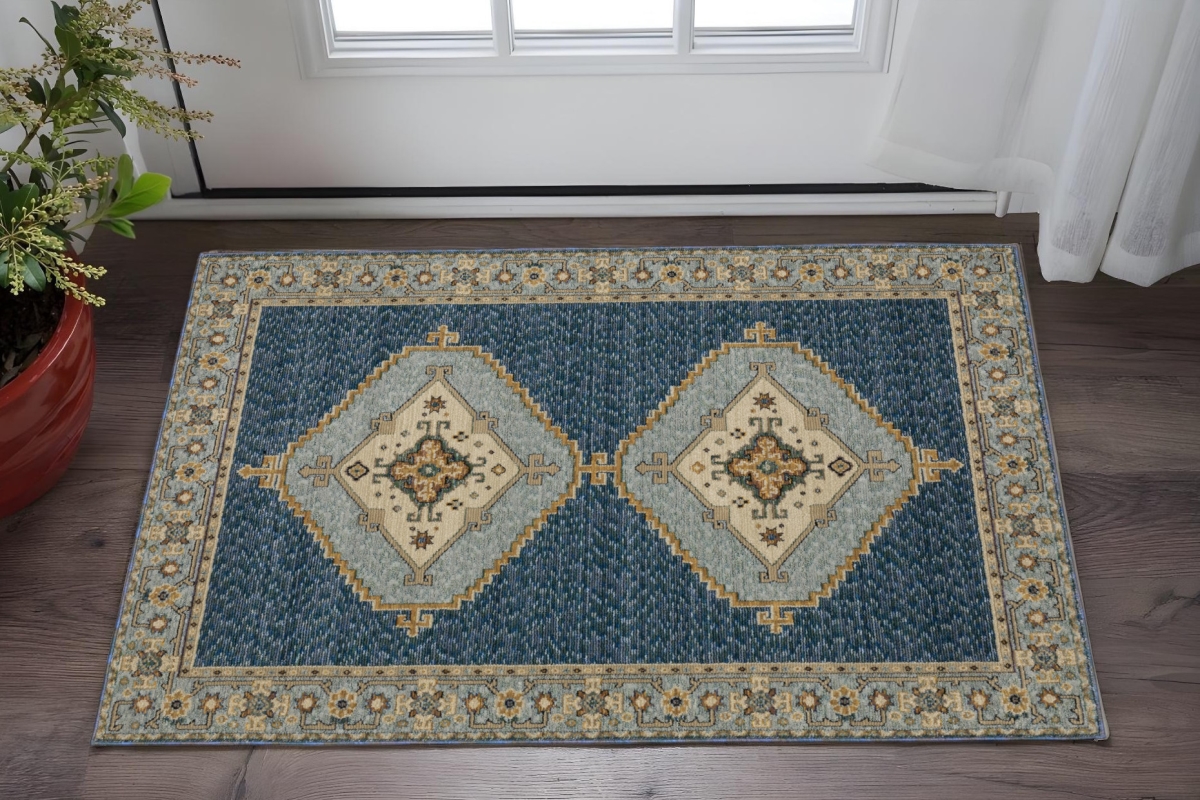 575509 2 x 3 ft. Medallion Rectangle Area Rug, Blue & Gold