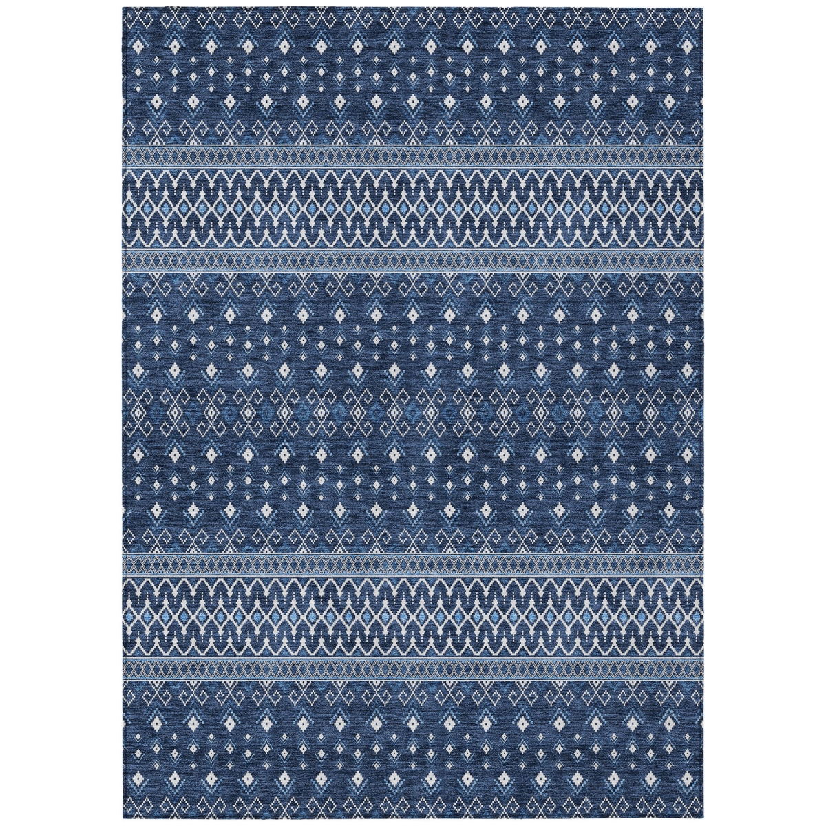 582577 10 x 14 ft. Tribal Washable Indoor & Outdoor Rectangle Area Rug, Navy Blue & Denim Blue
