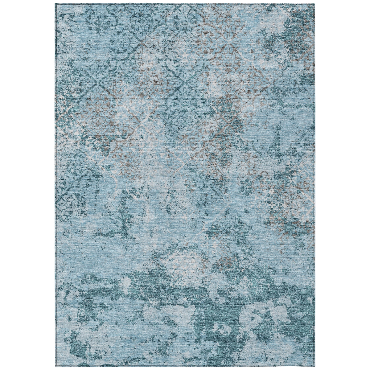 586191 10 x 14 ft. Floral Washable Indoor & Outdoor Rectangle Area Rug, Teal Blue, Aqua & Gray