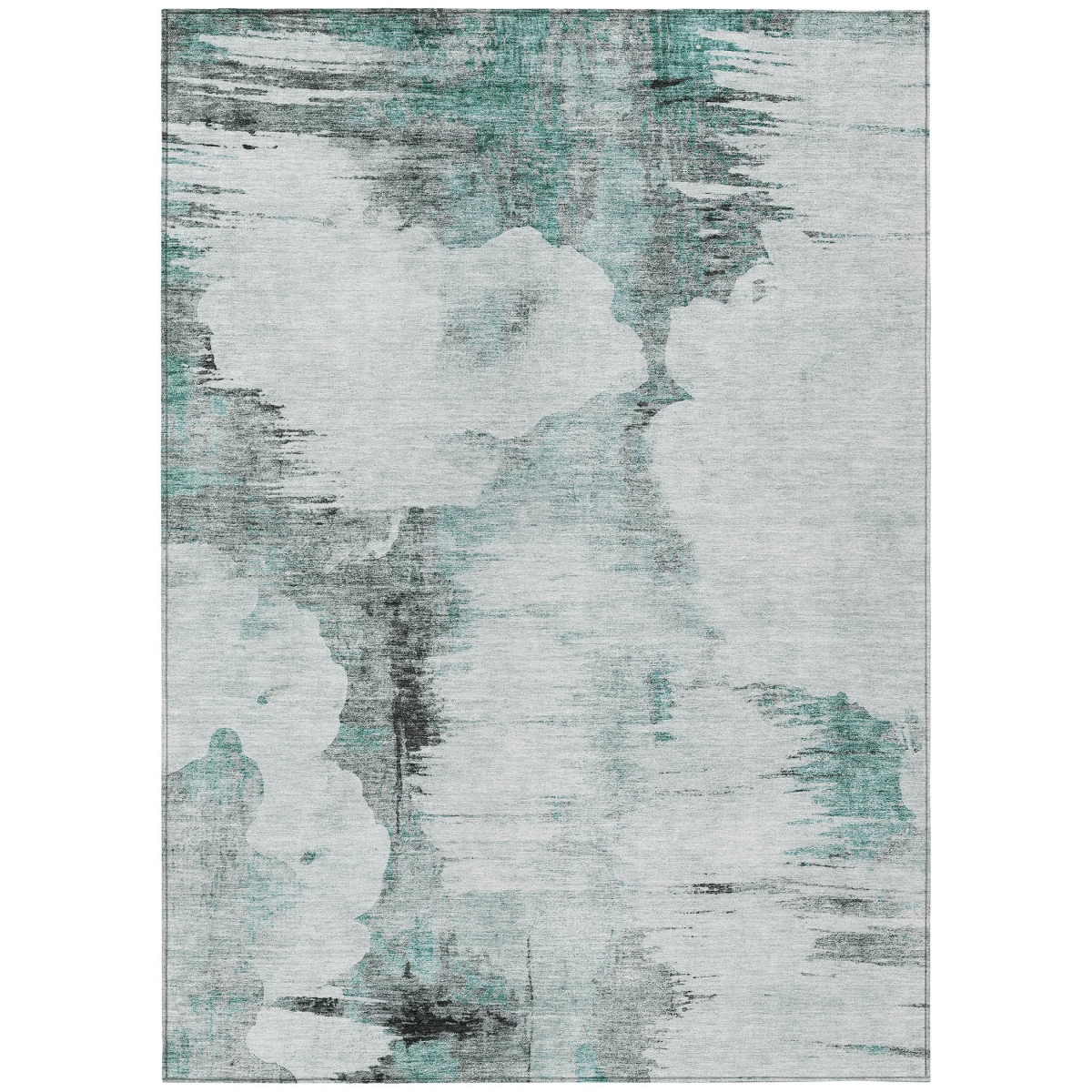 582687 5 x 8 ft. Abstract Washable Indoor & Outdoor Rectangle Area Rug, Teal Blue, Silver & Gray