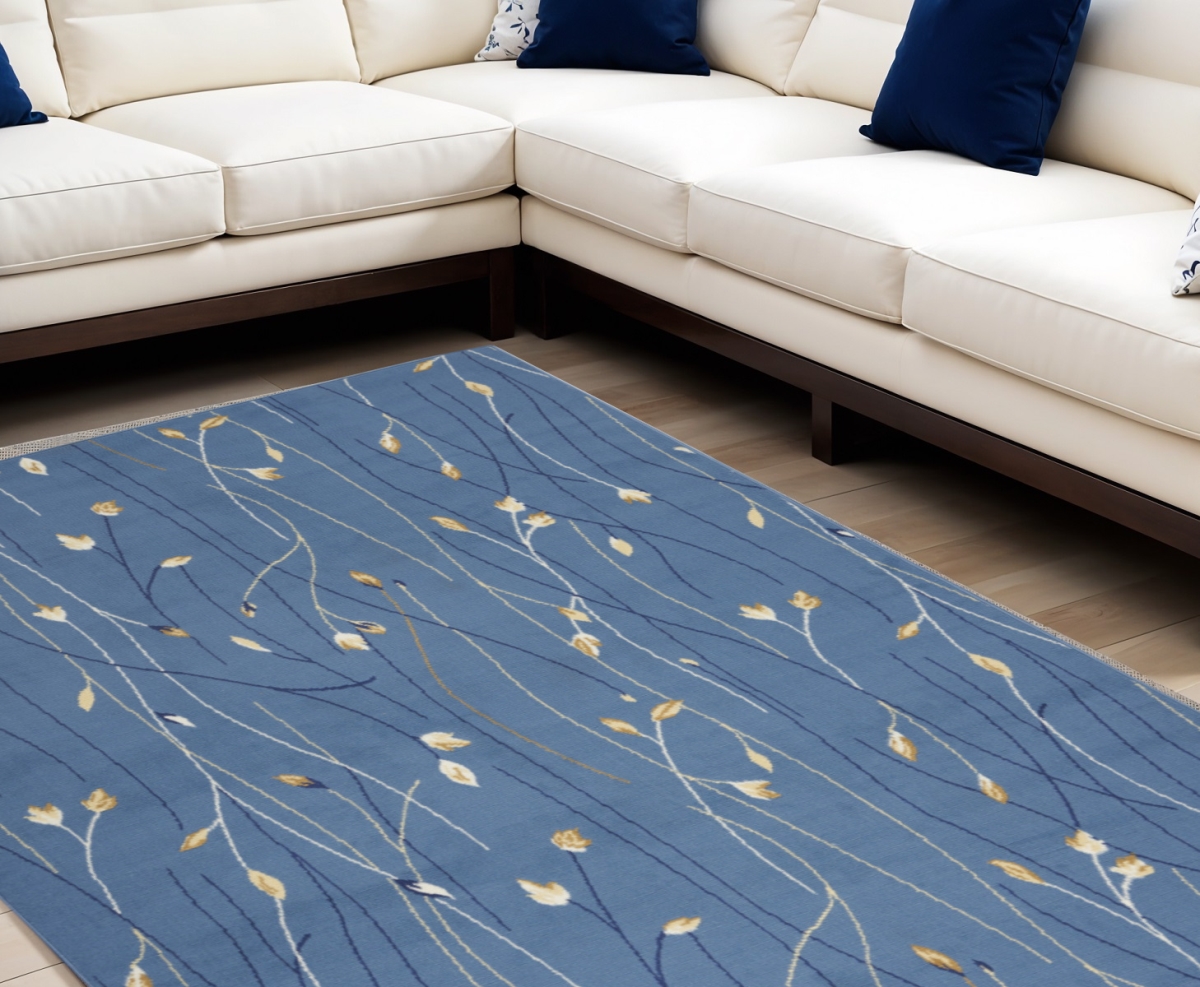 545339 8 x 10 ft. Floral Power Loom Rectangle Area Rug, Blue & Beige