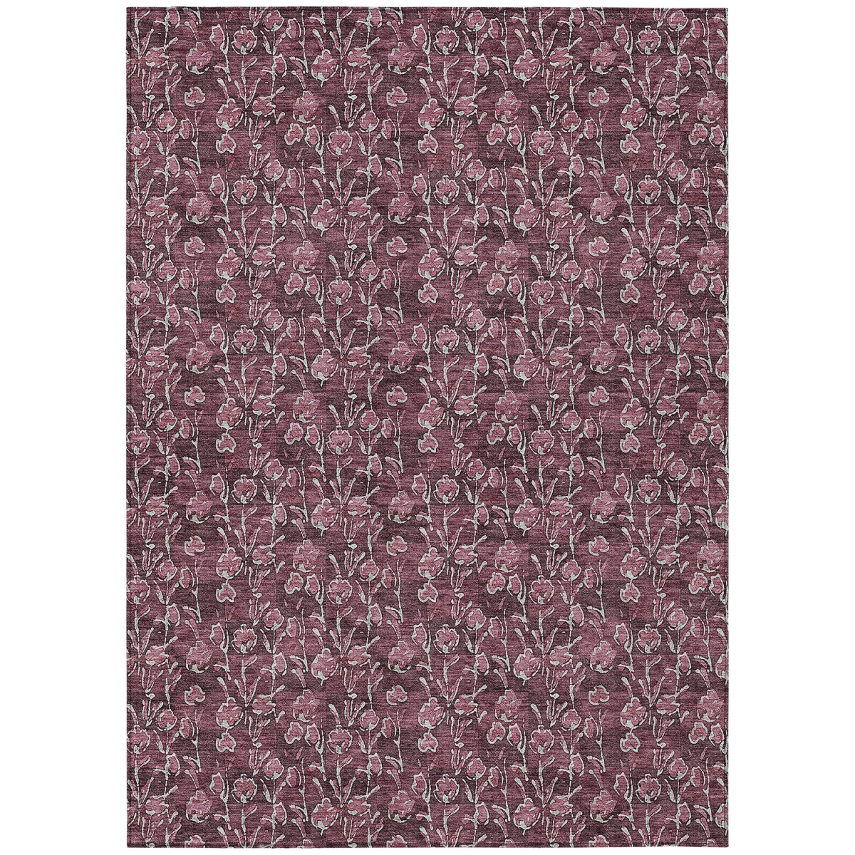 581905 10 x 14 ft. Floral Washable Indoor & Outdoor Rectangle Area Rug, Merlot, Mauve & Ivory