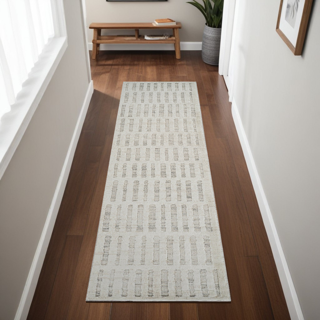 558513 8 ft. Geometric Distressed Runner Rug, Gray & Beige