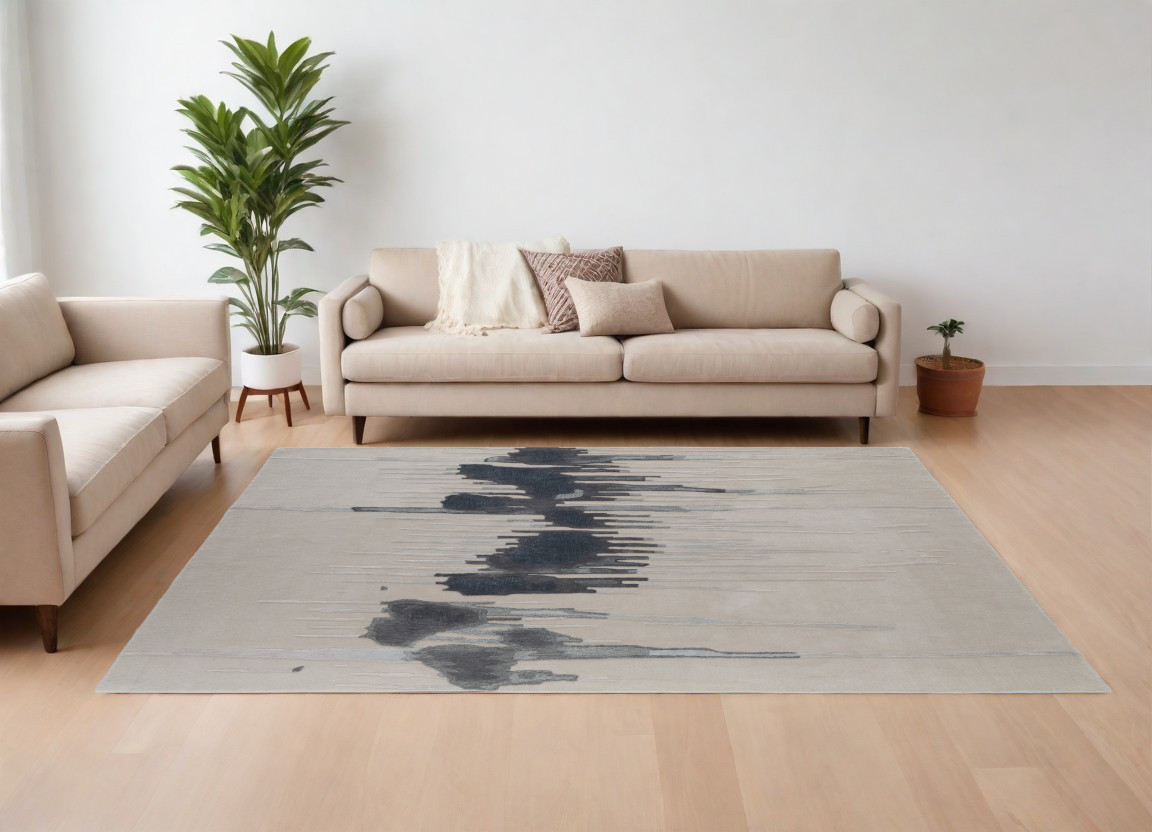 566460 10 x 14 ft. Abstract Hand Tufted Rectangle Area Rug, Gray, Ivory & Blue