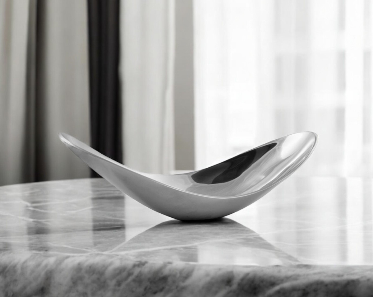 568871 20 in. Silver Aluminum Contemporary Scoop Decorative Bowl
