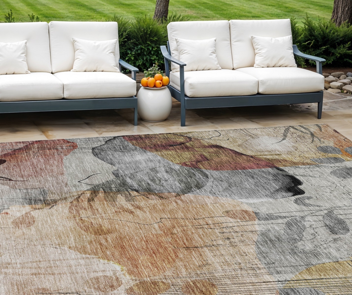 588539 10 x 14 ft. Floral Washable Indoor & Outdoor Rectangle Area Rug, Terra Cotta, Copper & Beige