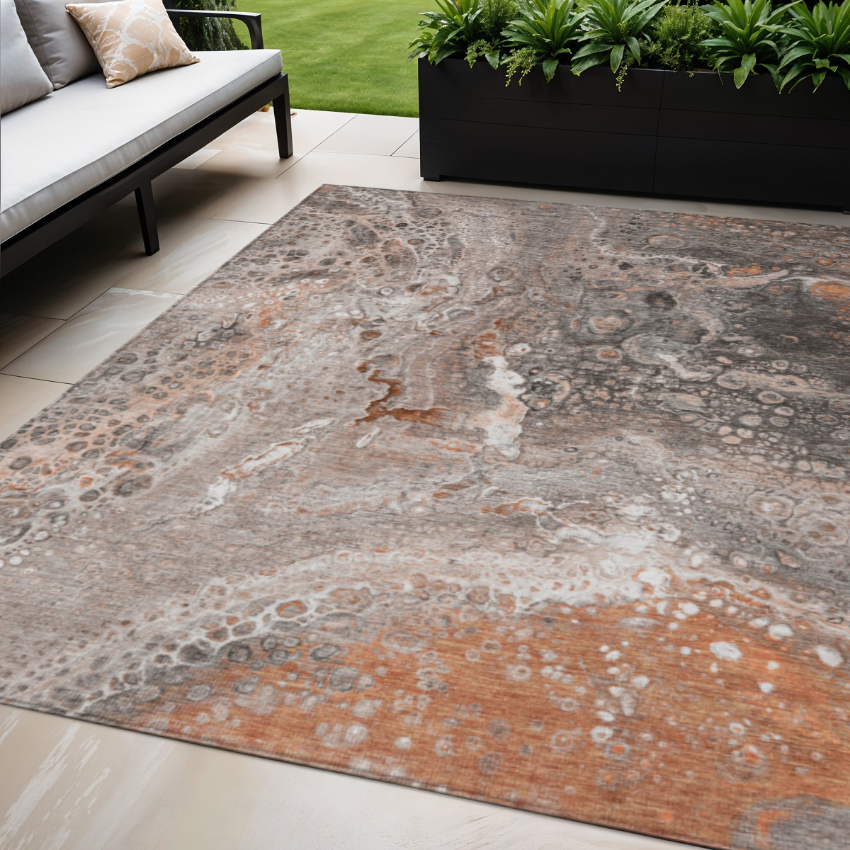 577440 5 x 8 ft. Abstract Washable Indoor & Outdoor Rectangle Area Rug, Terra Cotta, Copper & Gray