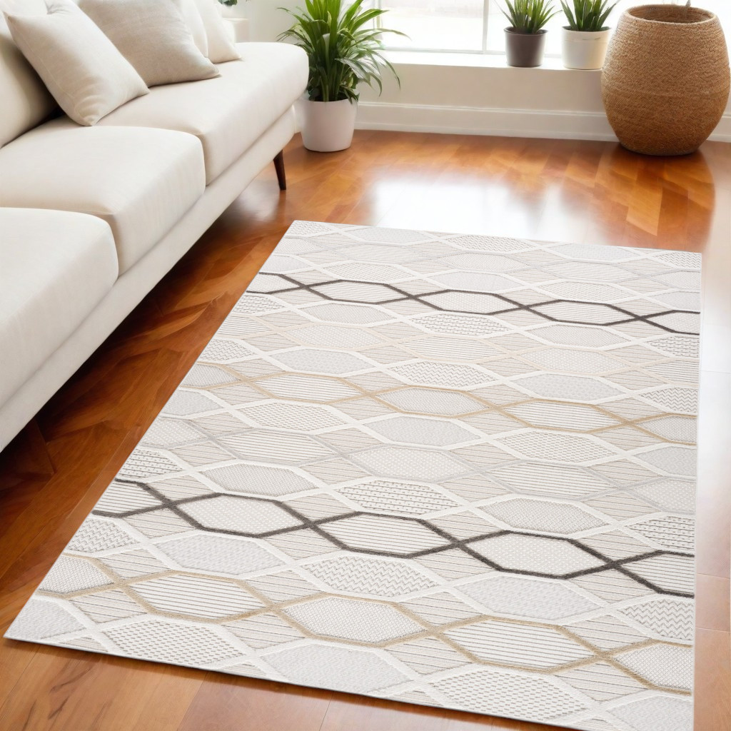 558416 5 x 8 ft. Abstract Distressed Rectangle Area Rug, Cream & Beige