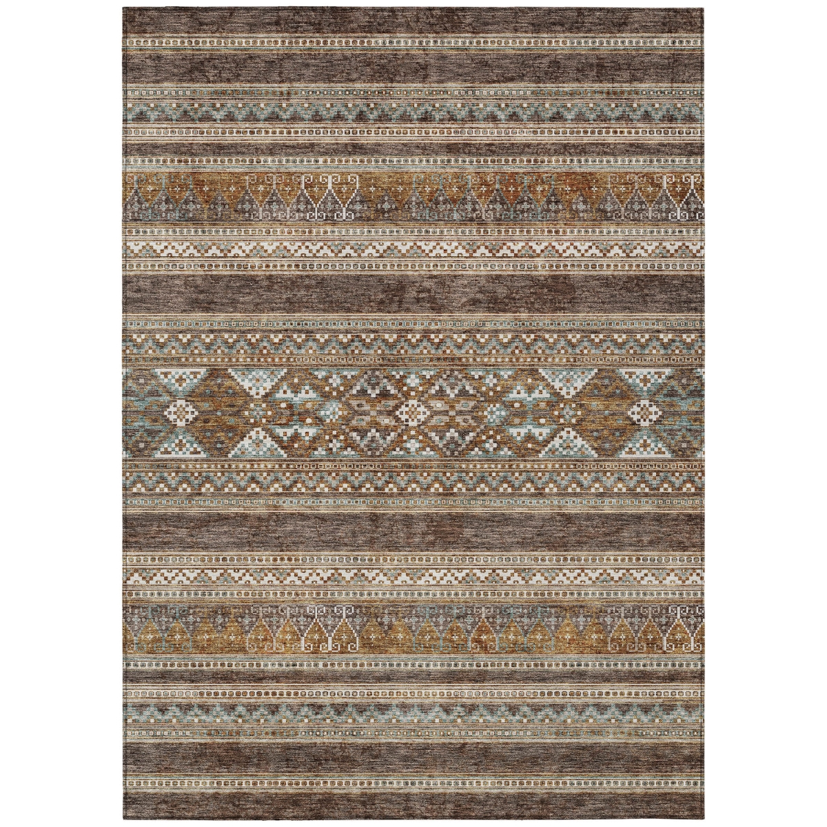 582817 10 x 14 ft. Southwestern Washable Indoor & Outdoor Rectangle Area Rug, Chocolate & Gray