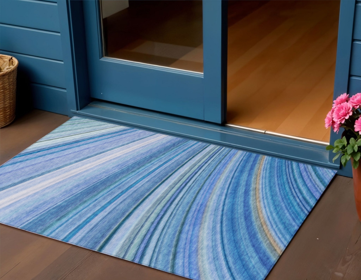 577331 3 x 5 ft. Abstract Washable Indoor & Outdoor Rectangle Area Rug, Denim Blue & Sky Blue