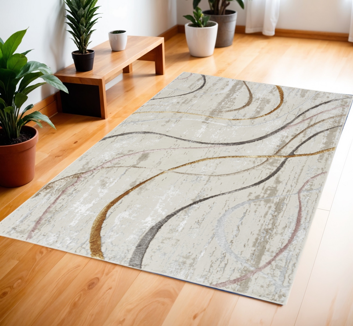553432 4 x 6 ft. Abstract Non Skid Rectangle Area Rug, Ivory, Black & Brown