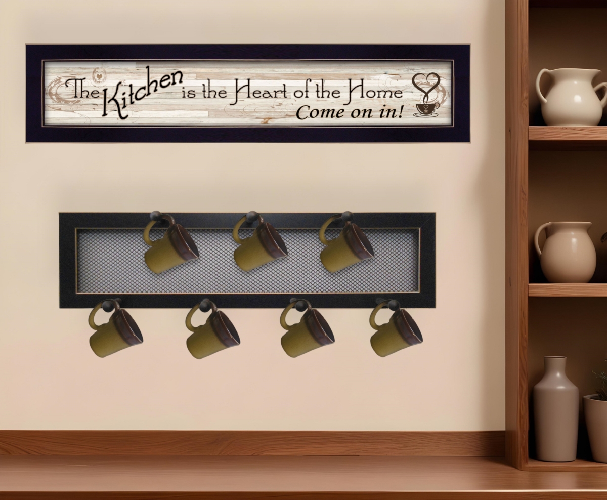 415782 Heart of The Home Black Framed Kitchen Wall Art with Seven Peg Mug Rack - Set of 2