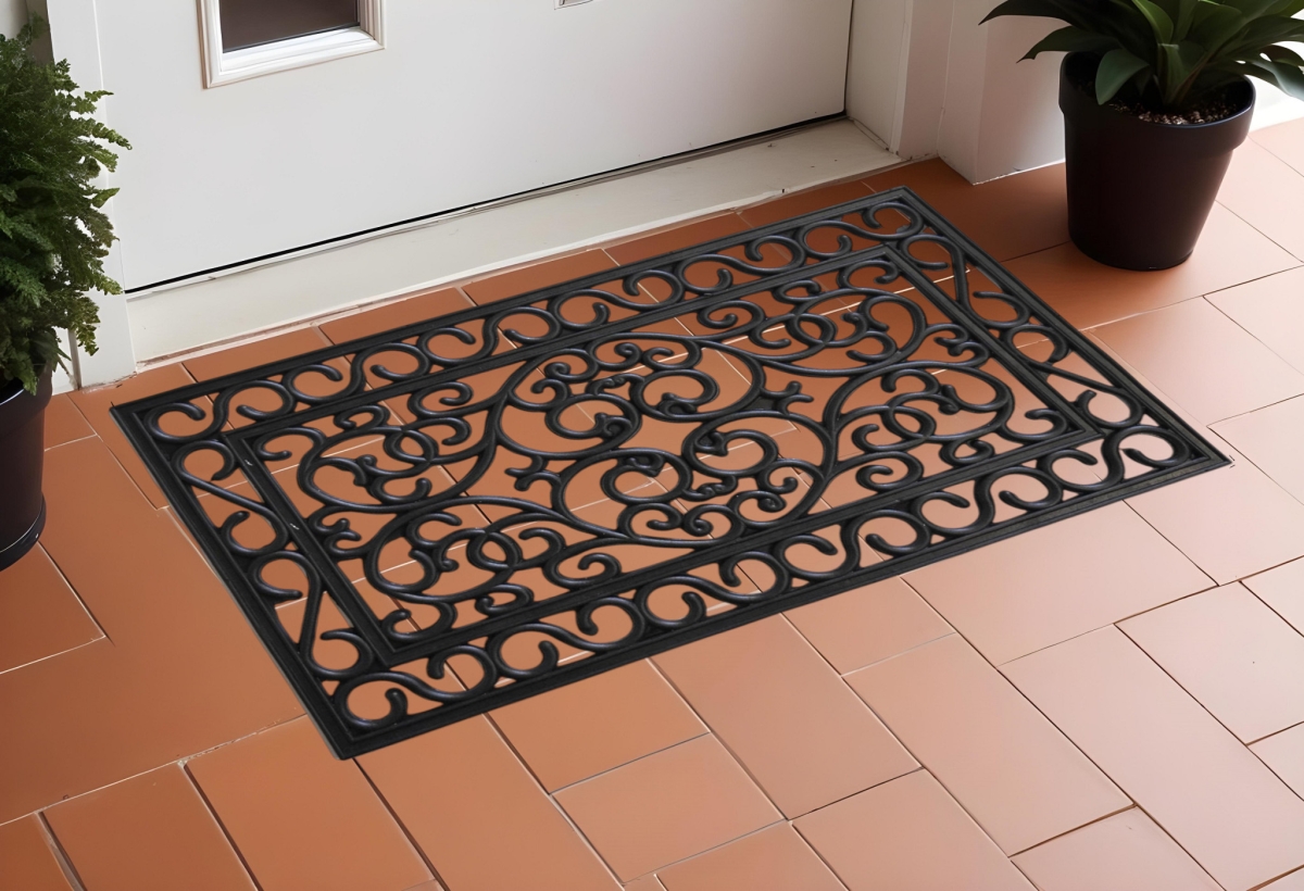555227 Rectangle 18 x 30 in. Black Rubber Scrollwork Outdoor Door Mat