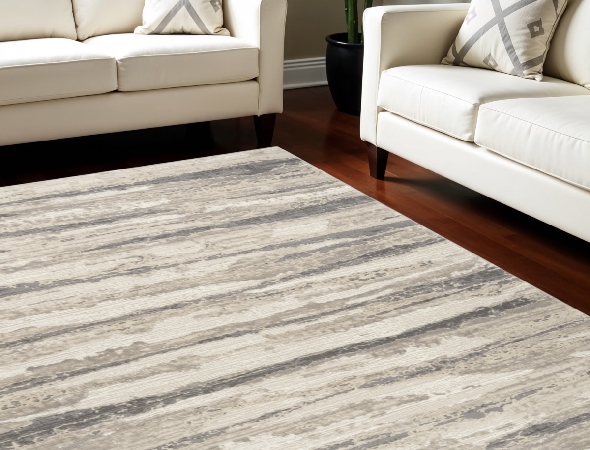 550727 6 x 9 ft. Abstract Non Skid Rectangle Area Rug, Ivory, Black & Gray