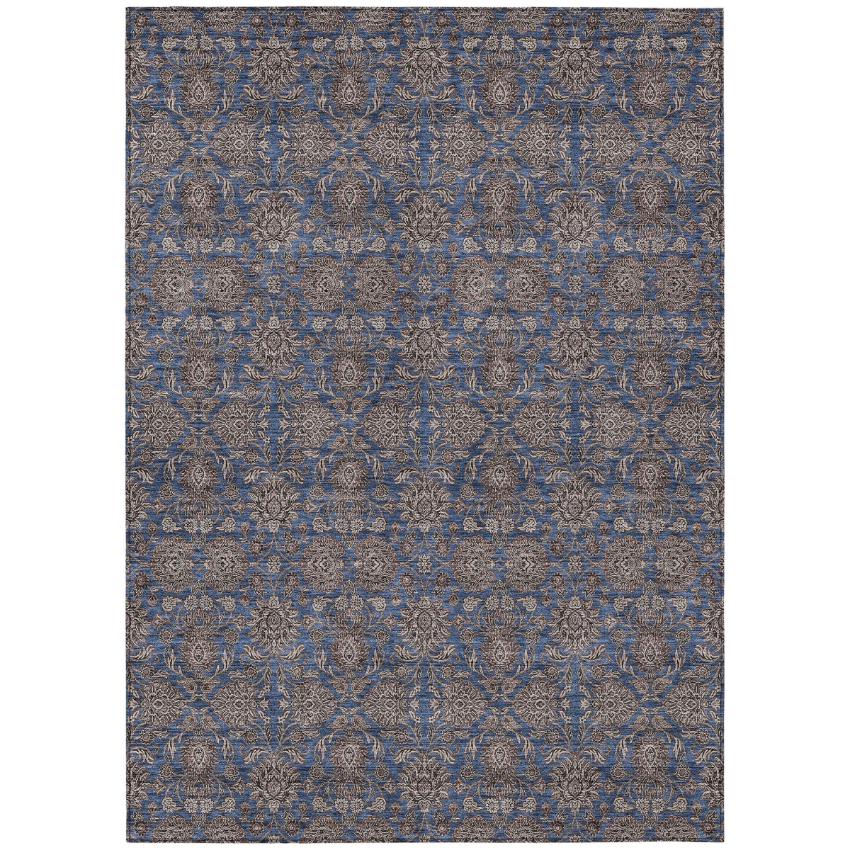 582290 3 x 5 ft. Floral Washable Indoor & Outdoor Rectangle Area Rug, Navy Blue, Beige & Taupe