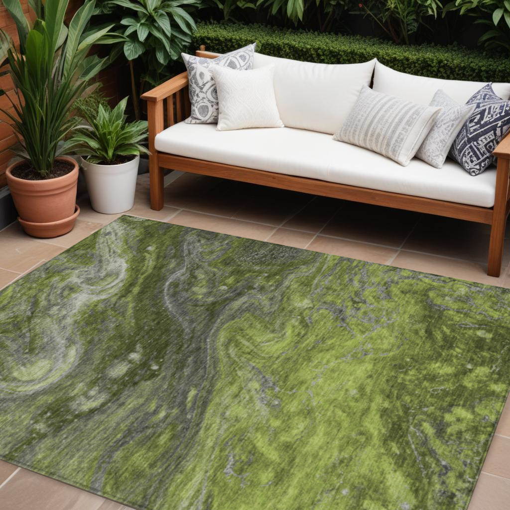577832 8 x 10 ft. Abstract Washable Indoor & Outdoor Rectangle Area Rug, Olive Green & Lime Green
