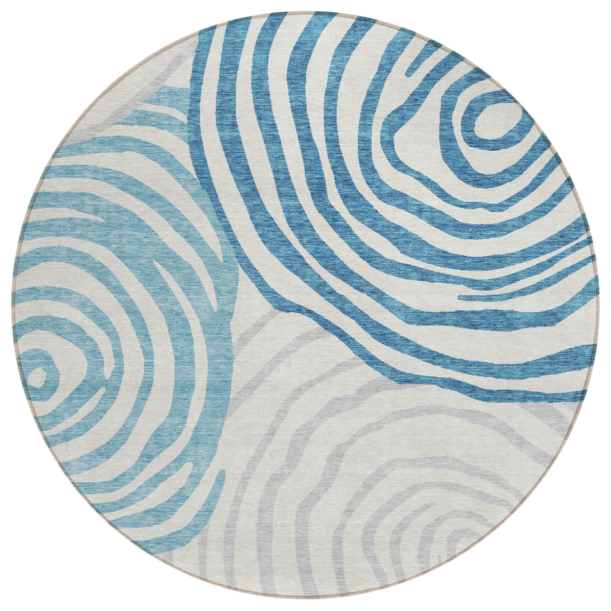 585894 8 ft. Round Abstract Washable Indoor & Outdoor Area Rug, Teal Blue, Ivory & Silver