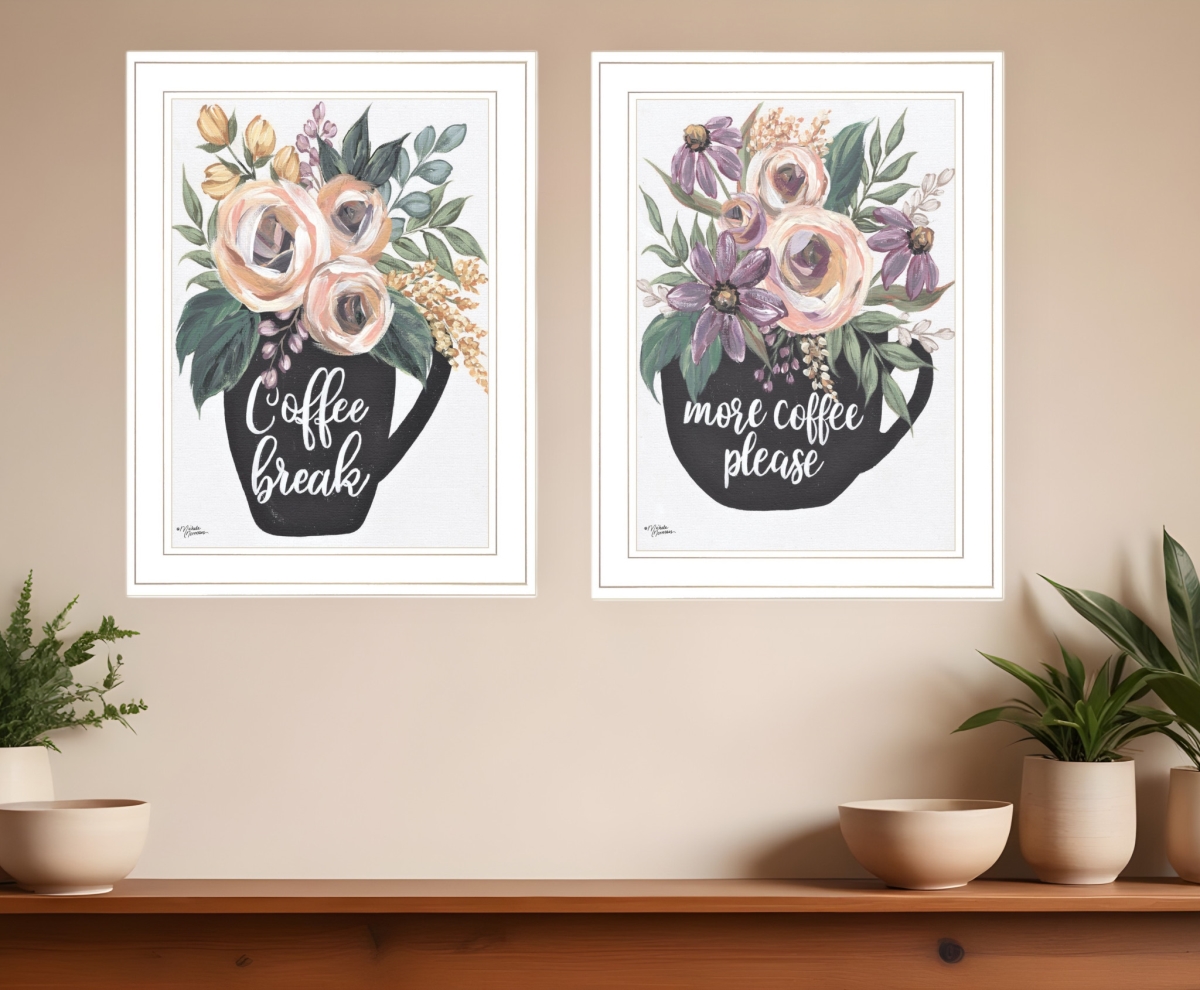 Coffee & Flowers Framed Wall Art - White - Set of 2 - Rustic Wood Prints
