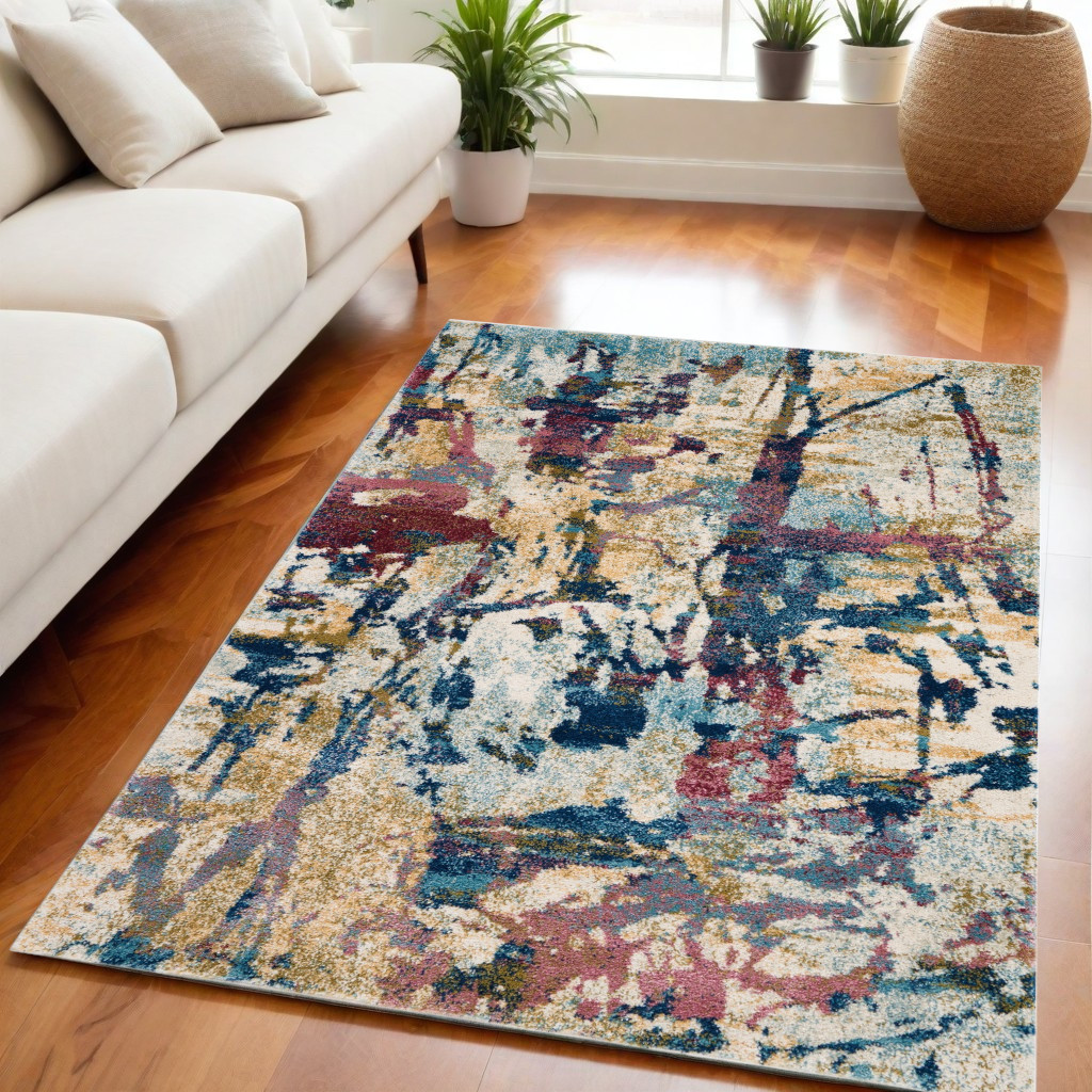 551182 5 x 7 ft. Abstract Distressed Rectangle Area Rug, Cream, Blue & Green