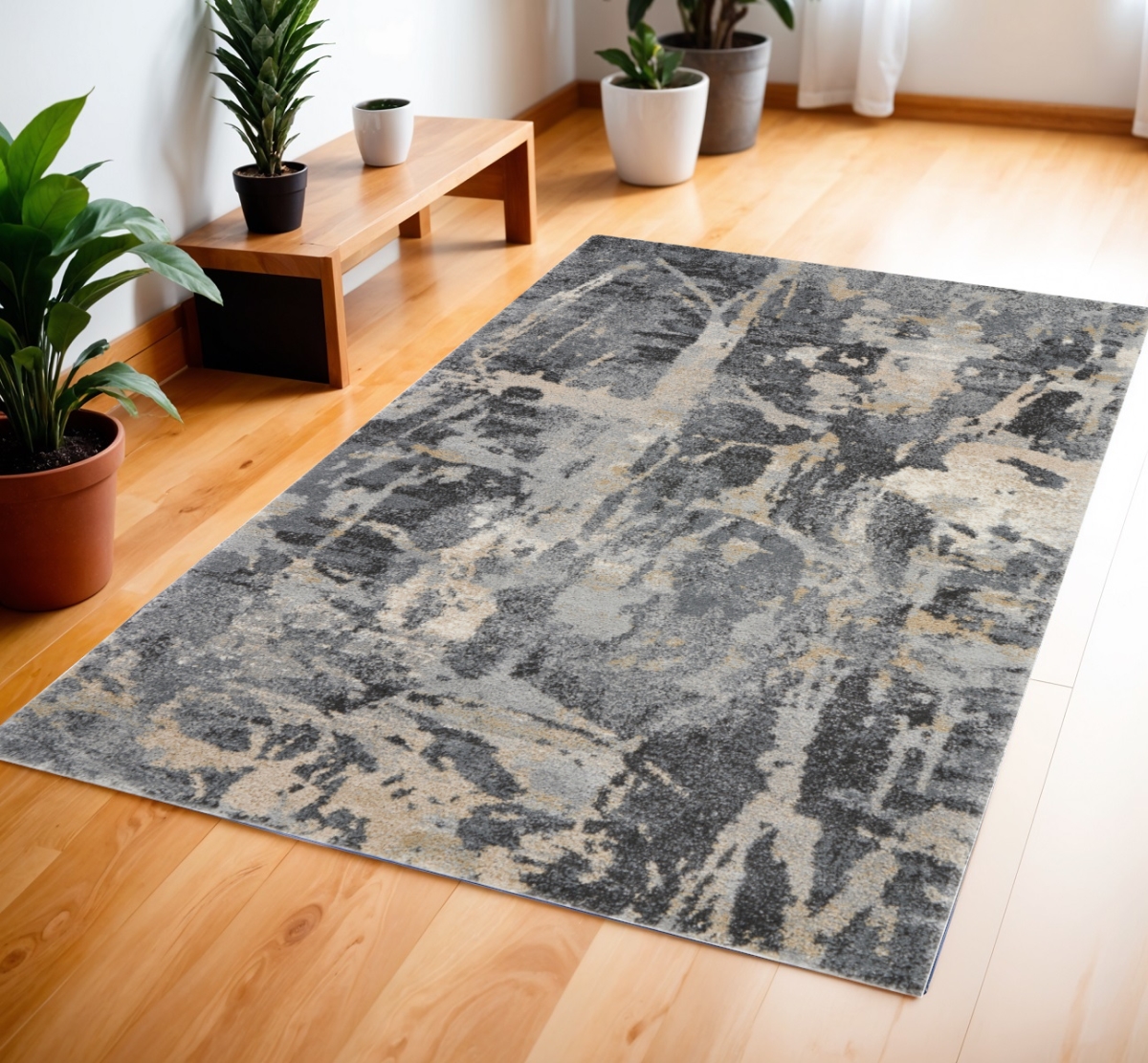 550964 4 x 6 ft. Abstract Distressed Rectangle Area Rug, Ivory, Black & Gray