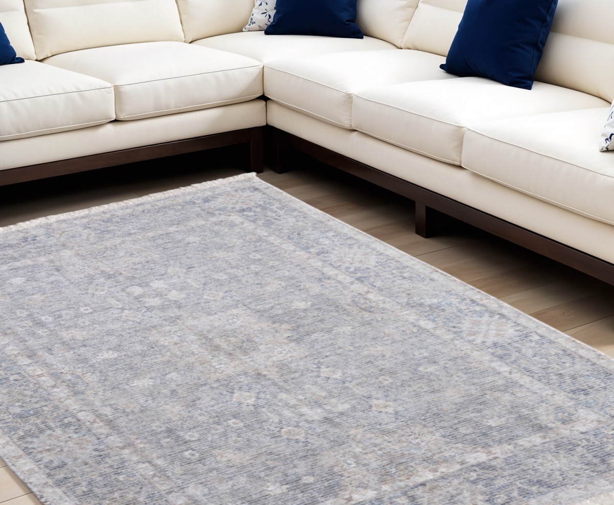 566178 9 x 12 ft. Abstract Hand Woven Distressed Rectangle Area Rug with Fringe, Gray, Blue & Taupe
