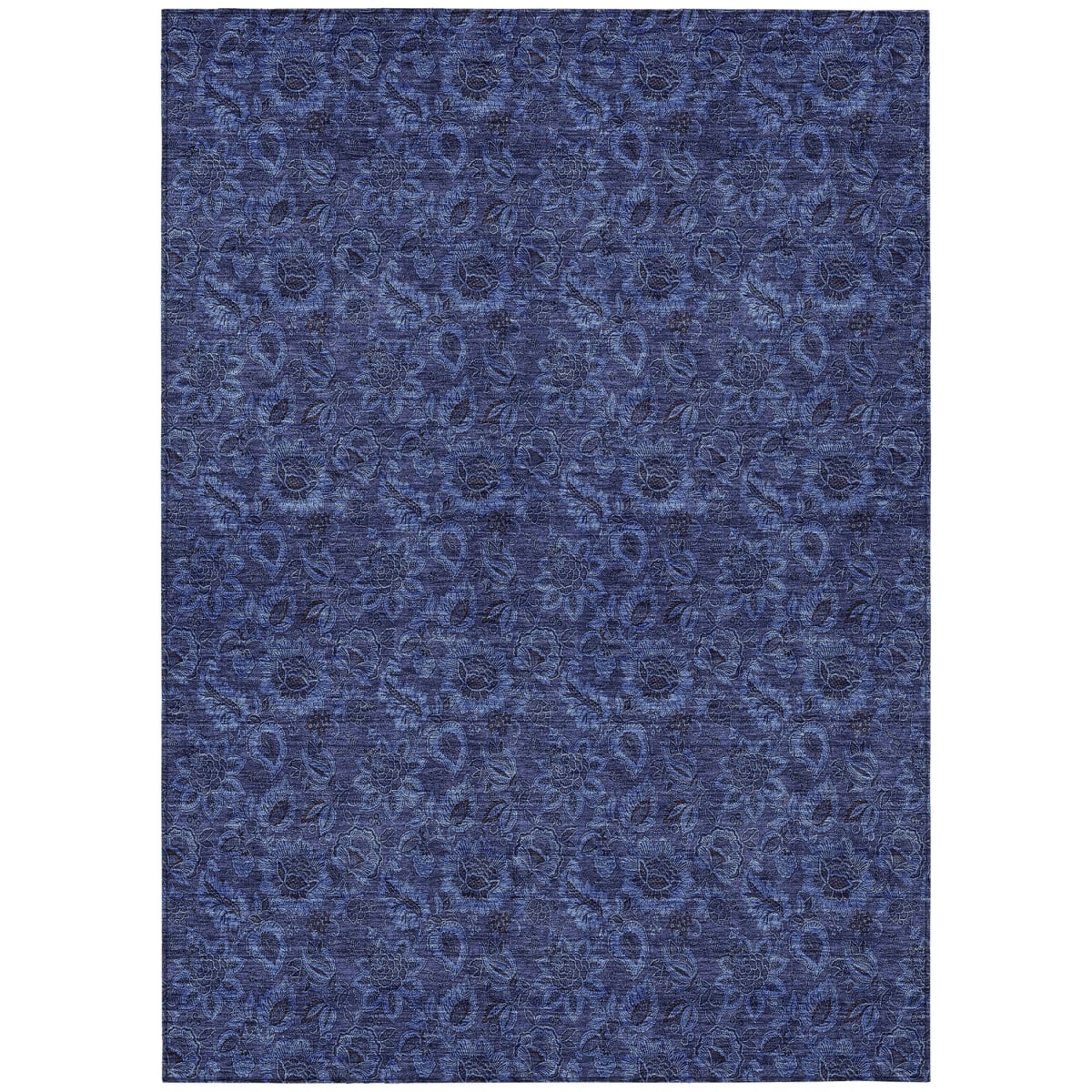 580527 5 x 8 ft. Floral Washable Indoor & Outdoor Rectangle Area Rug, Navy Blue, Blue & Charcoal