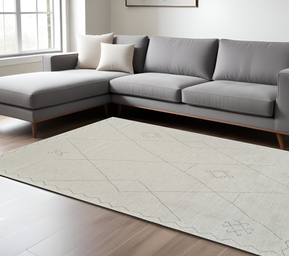 559092 7 x 10 ft. Abstract Non Skid Rectangle Area Rug, Cream & Beige