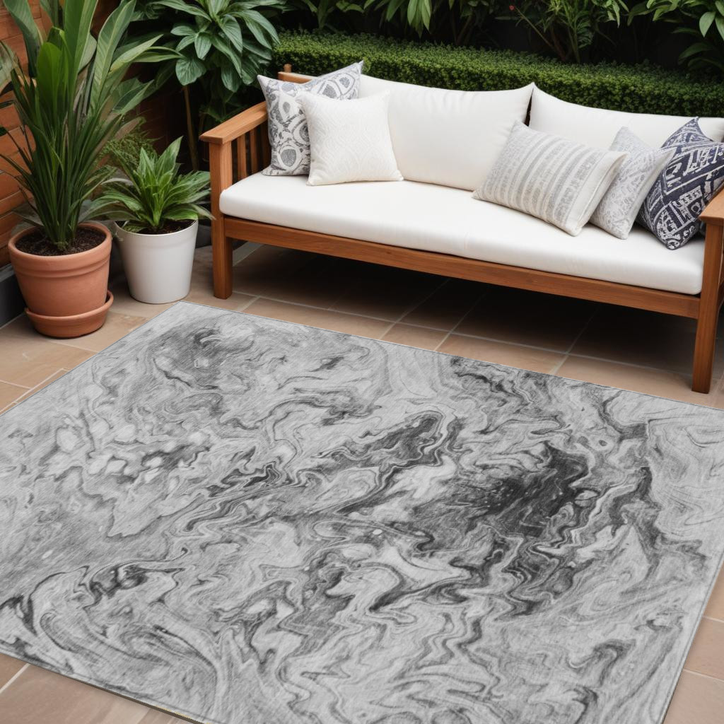 577961 10 x 14 ft. Abstract Washable Indoor & Outdoor Rectangle Area Rug, Gray, Charcoal & Silver