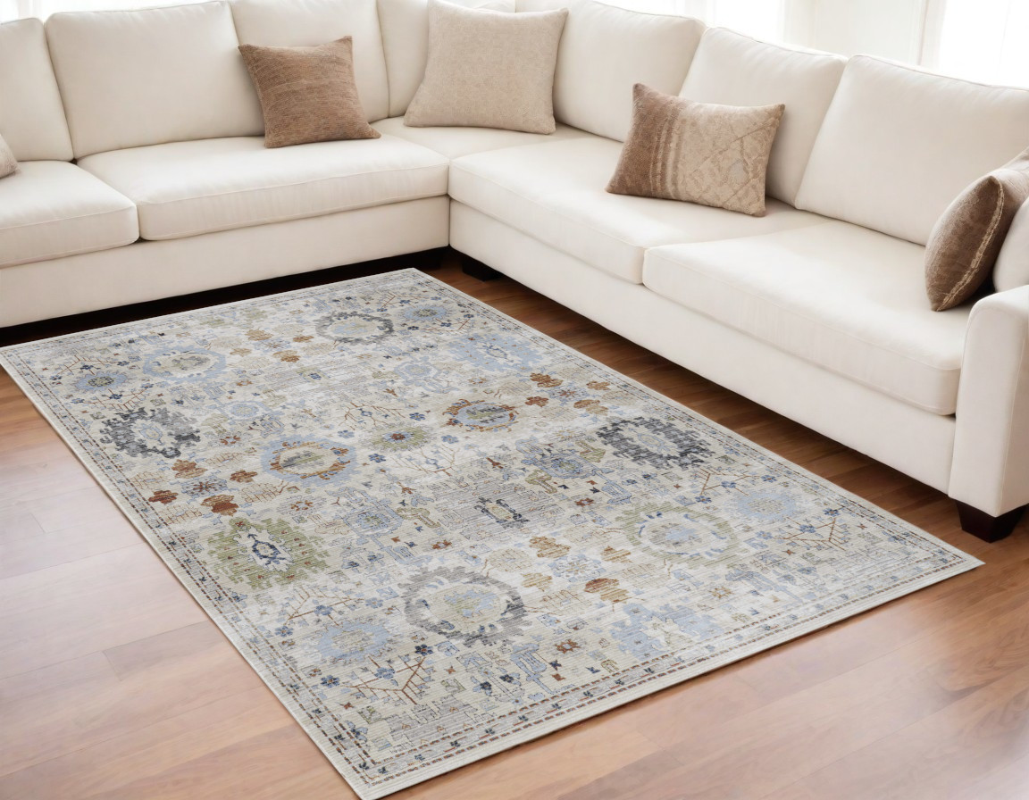 567415 5 x 8 ft. Floral Power Loom Rectangle Area Rug, Ivory, Red & Blue