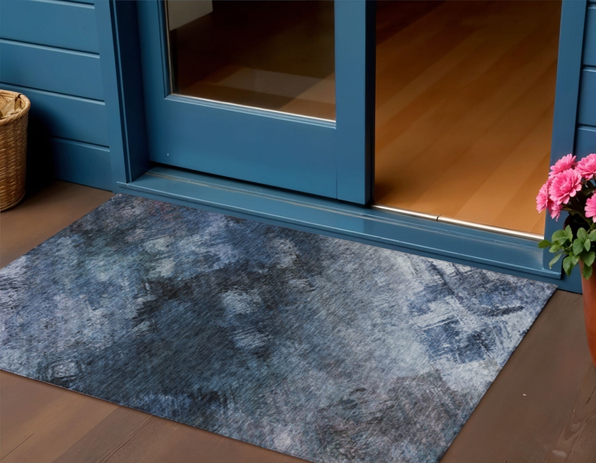 577487 3 x 5 ft. Abstract Washable Indoor & Outdoor Rectangle Area Rug, Navy Blue & Denim Blue