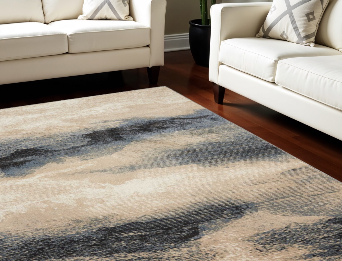 551202 7 x 10 ft. Abstract Non Skid Rectangle Area Rug, Gray, Black & Beige