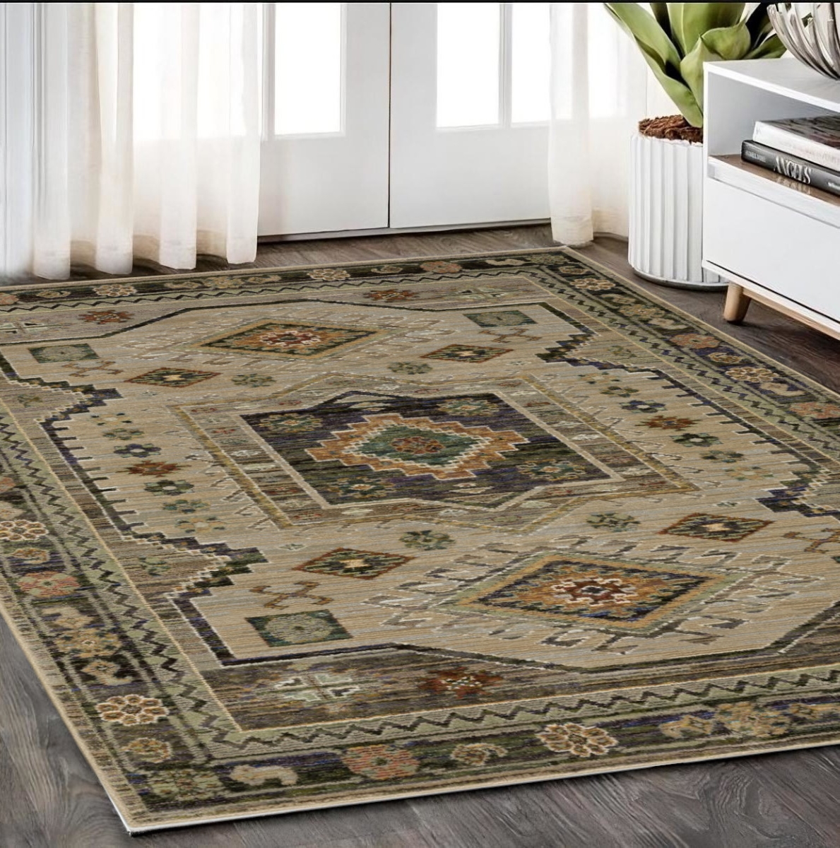 576181 5 x 7 ft. Tribal Rectangle Area Rug, Gray & Green