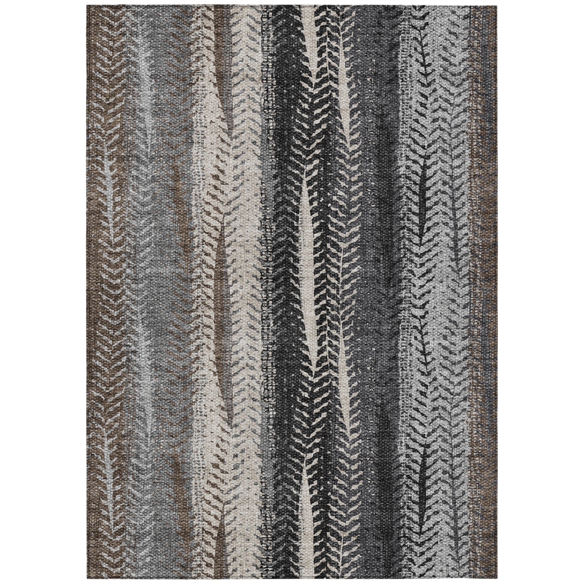 581934 9 x 12 ft. Botanical Leaves Washable Indoor & Outdoor Rectangle Area Rug, Brown, Gray & Ivory