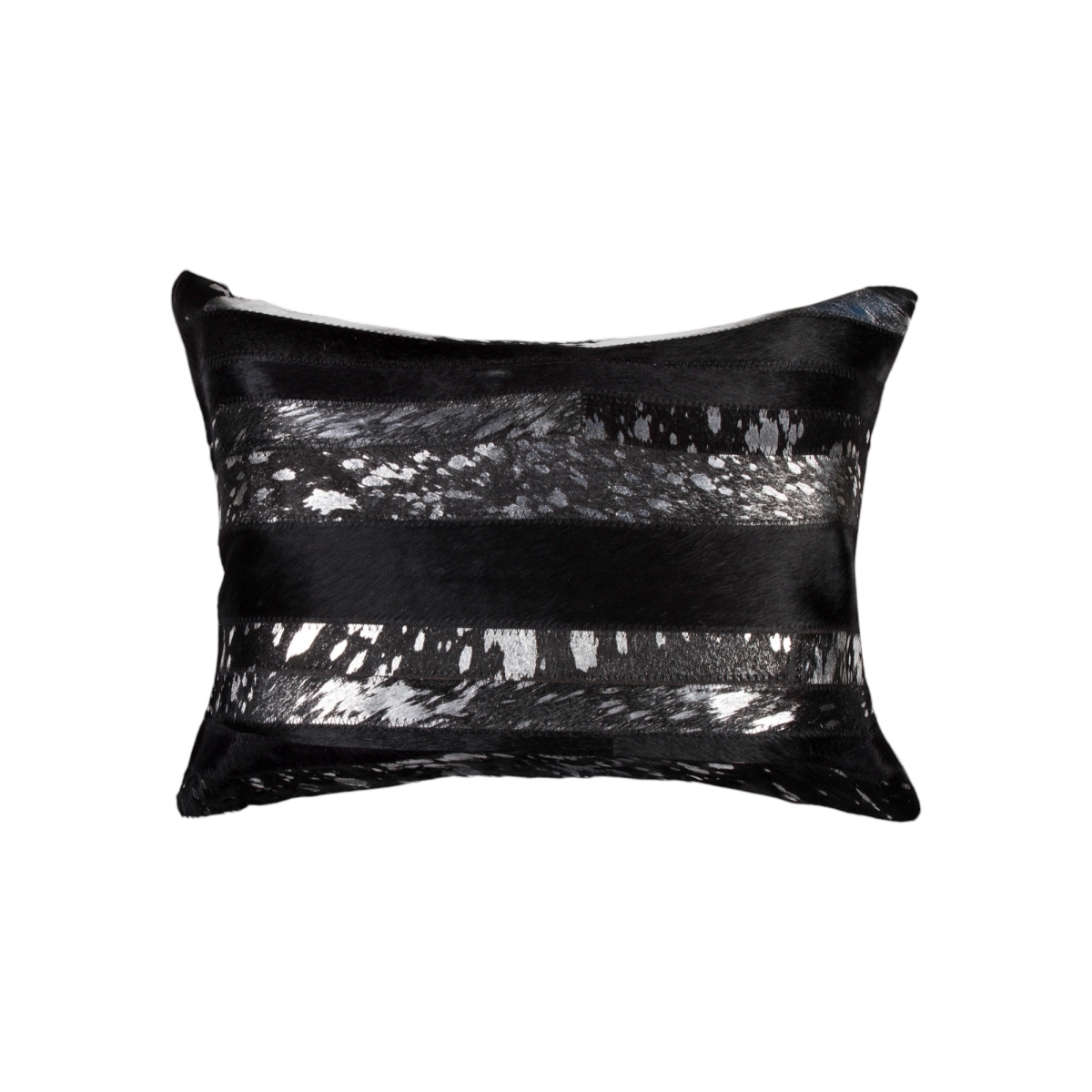 544629 12 x 20 in. Black & Silver Striped Cowhide Lumbar Throw Pillows with Glitter - Set of 2