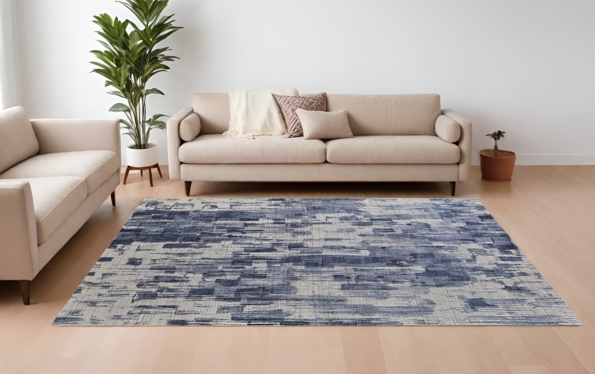 566941 9 x 12 ft. Abstract Hand Woven Distressed Rectangle Area Rug, Blue & Ivory