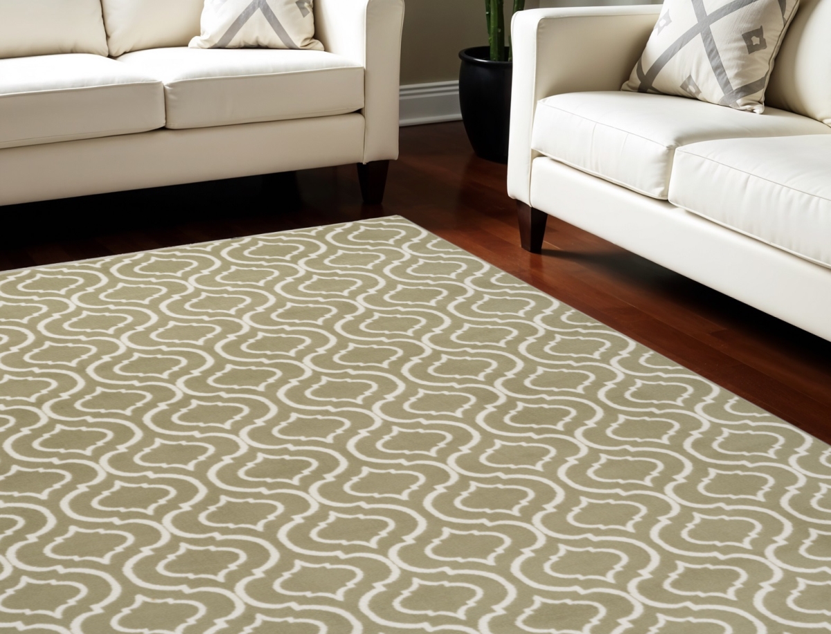 550974 8 x 10 ft. Trellis Non Skid Rectangle Area Rug, Olive Green & Ivory