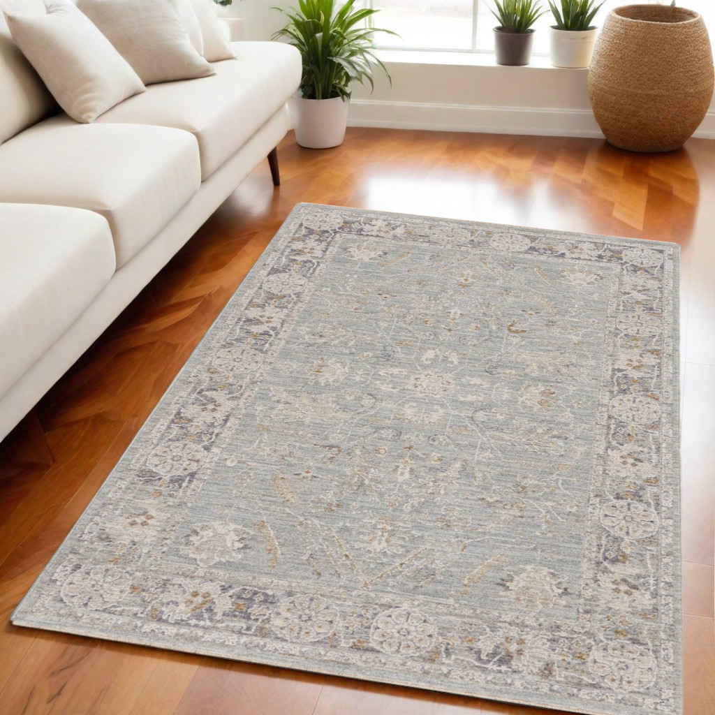569668 5 x 8 ft. Floral Power Loom Distressed Polyester Area Rug - Blue