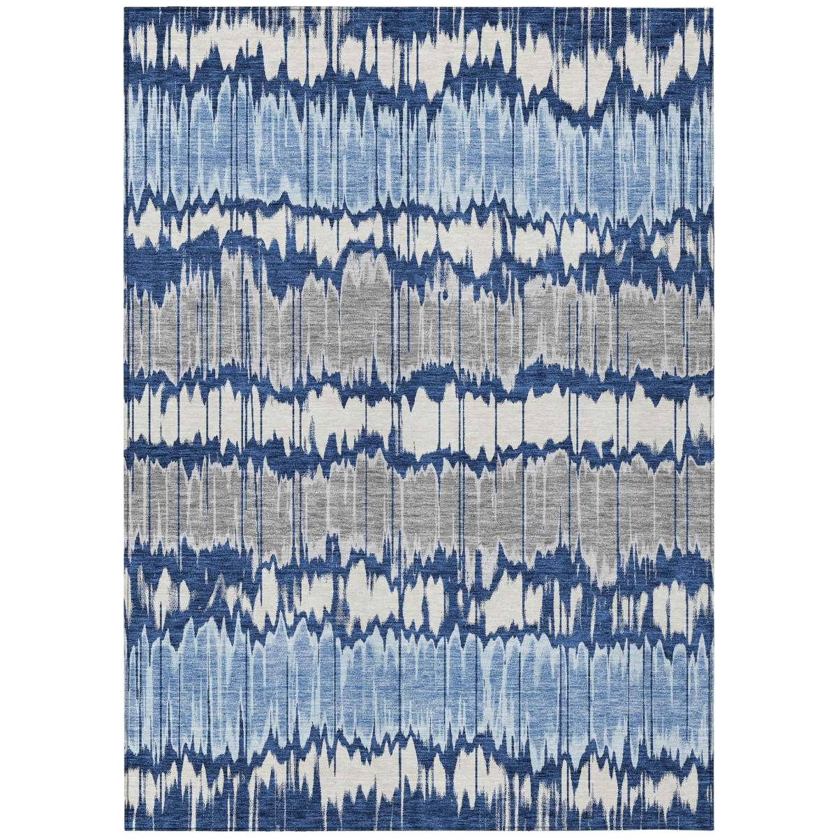 585159 10 x 14 ft. Striped Washable Indoor & Outdoor Rectangle Area Rug, Navy Blue, Ivory & Denim Blue