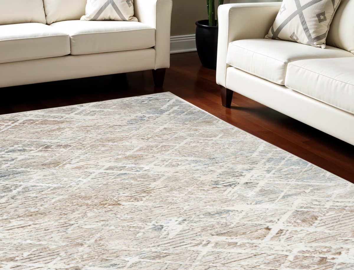 550602 8 x 10 ft. Abstract Non Skid Rectangle Area Rug, Ivory, Gray & Brown -  HomeRoots