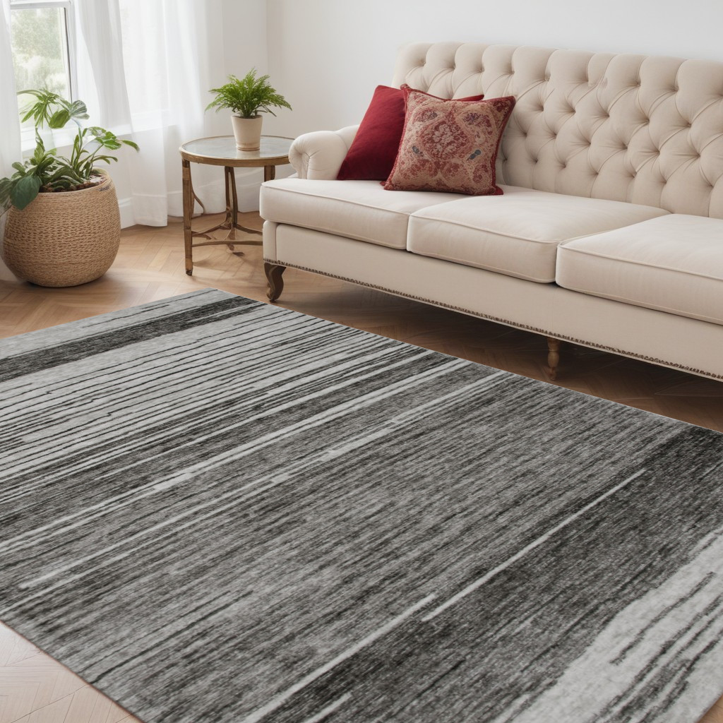 534394 5 x 8 ft. Abstract Power Loom Distressed Non Skid Rectangle Area Rug, Gray & Black