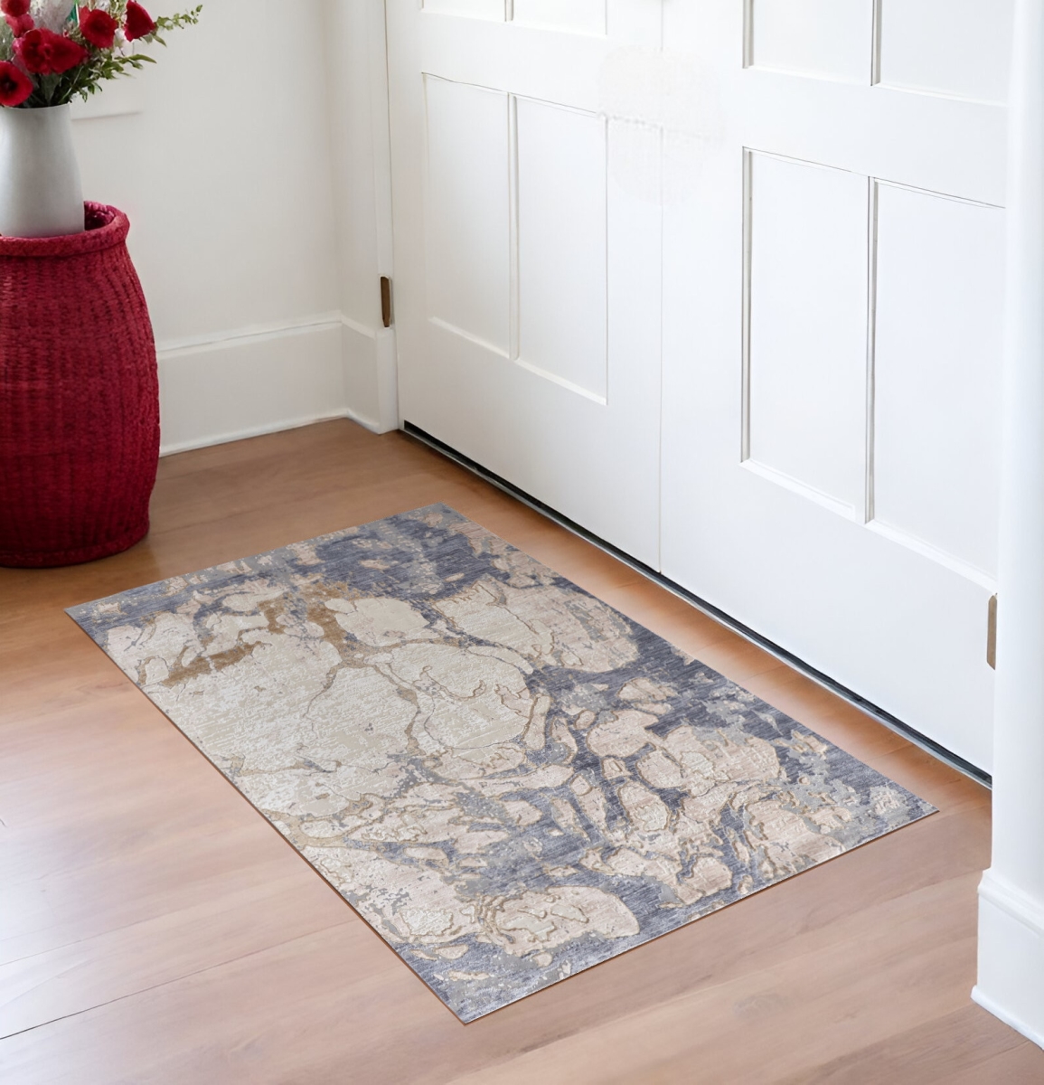 567314 3 x 5 ft. Abstract Power Loom Worn Faded Rectangle Area Rug, Tan & Blue