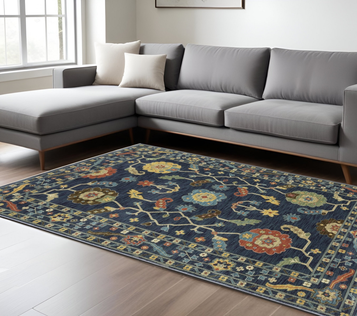 574588 8 x 11 ft. Oriental Rectangle Area Rug with Fringe, Blue & Gold